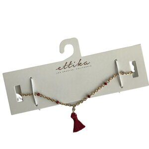 NWT Ettika Dainty Gold-tone Chain and Red Tassel Choker Necklace